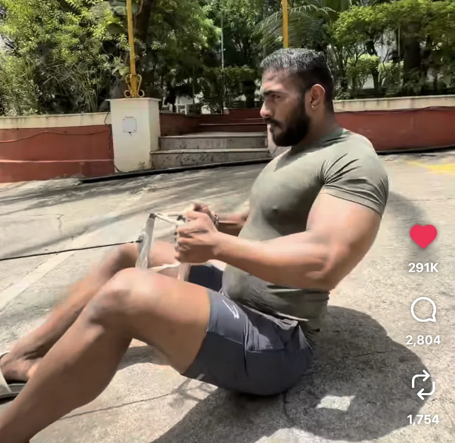 Shekhar Tiwari doing outdoor resistance training